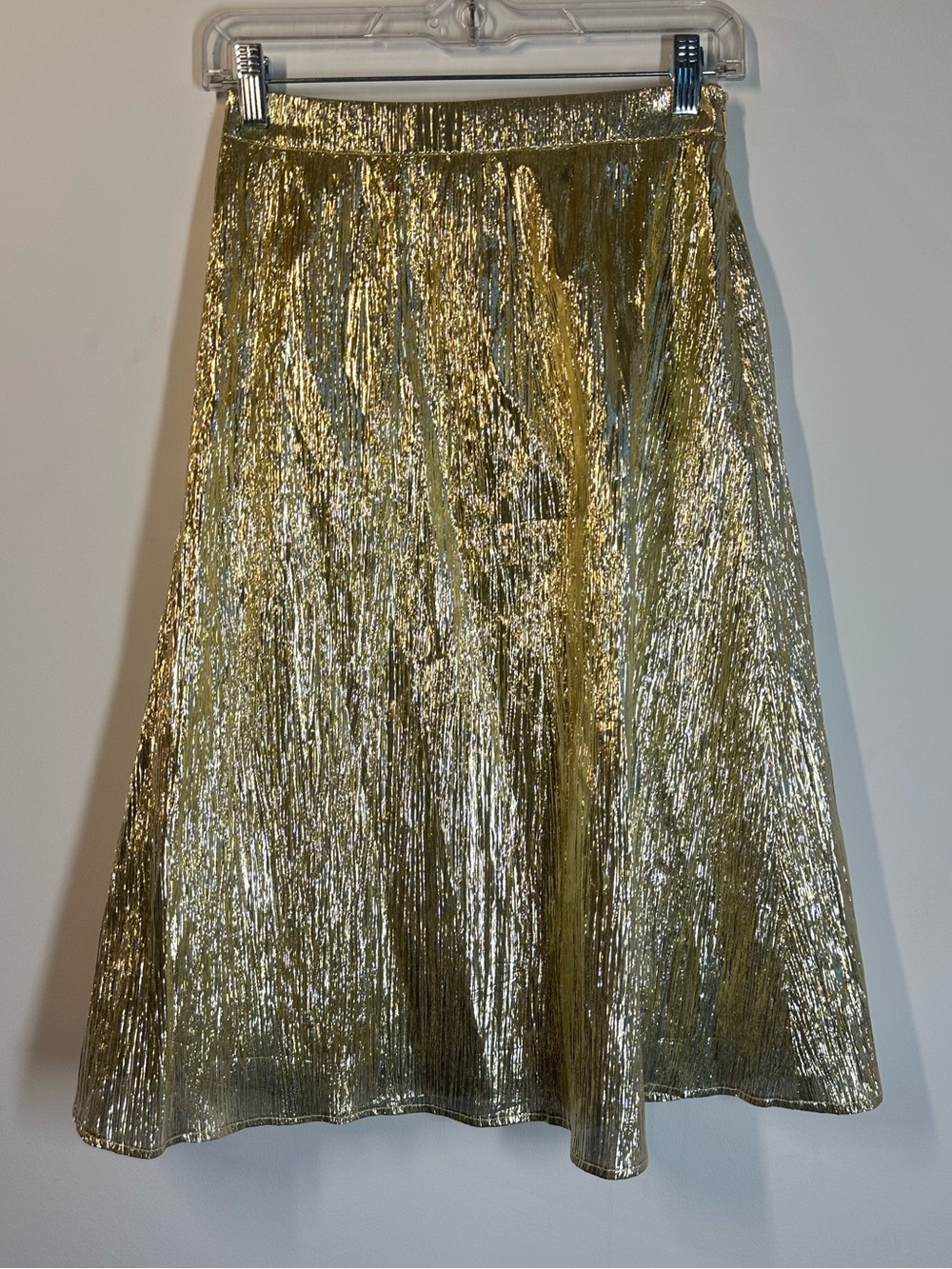 Hyacinth House Gold Metallic Pleated Midi Skirt Plisse Gloria Size XS